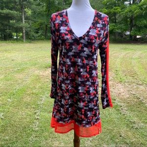 KIRNA ZABETE TARGET DRESS BLACK RED GRAY V-NECK SHIFT LONG SLEEVE SIZE M